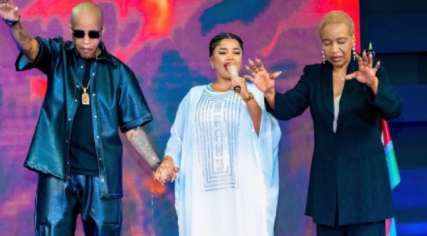 Rapper Prezzo, Reverend Natasha and Prezzo's mother in church